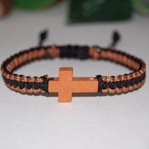 Cross Bracelet,Wood Cross Bracelet,Braided Cross Bracelet